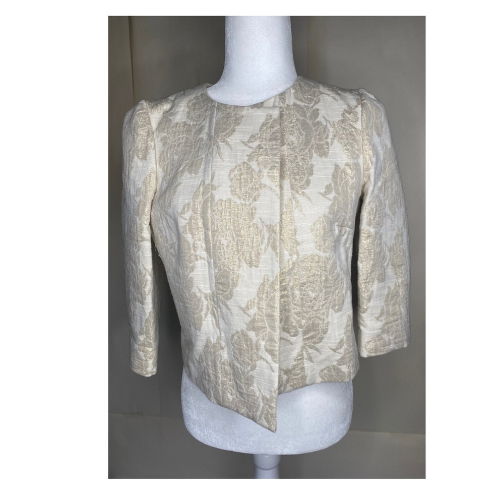 Zara Woman Cropped Ivory and Gold Dress Jacket Sz Med